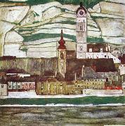 Stein on the Danube with Terraced Vineyards, Egon Schiele
